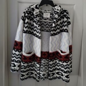 Abercrombie & Fitch Black and Red Aztec Hooded Cardigan NWOT Size XS